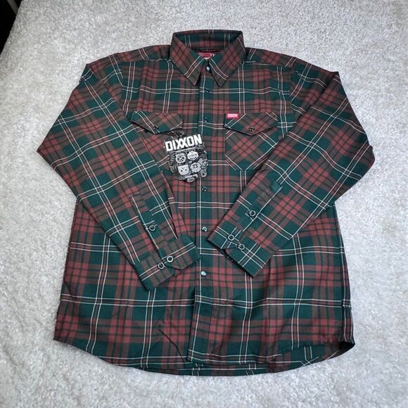 Dixxon Shirt Mens Medium Green Plaid Mistletoe Flannel Button Down Long Sleeve - Picture 2 of 11